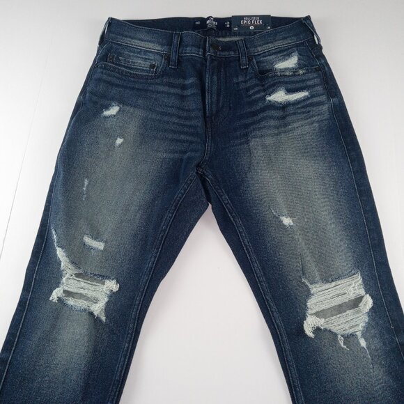 Hollister Epic Flex Athletic Skinny Jeans Men's Size 28 x 30 Dark Wash Ripped - Picture 2 of 8
